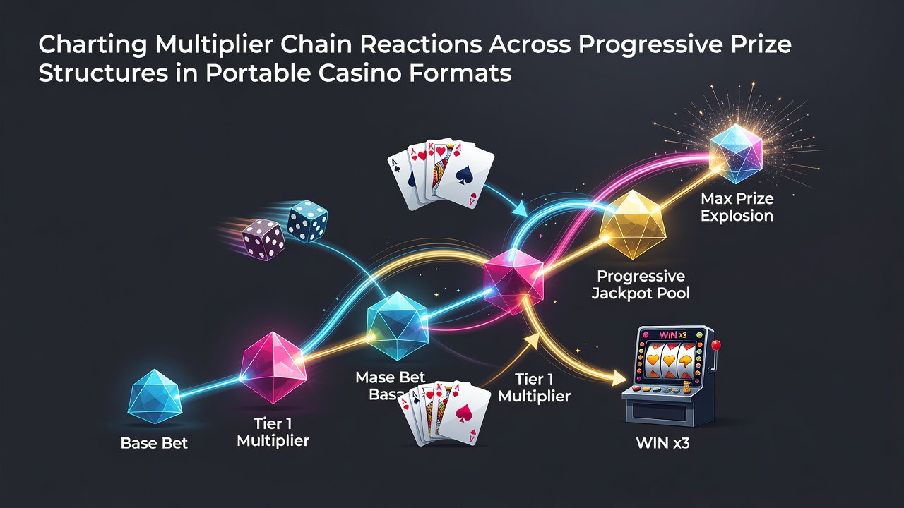 Diagram showing multiplier chains triggering progressive jackpot tiers on a mobile slot interface