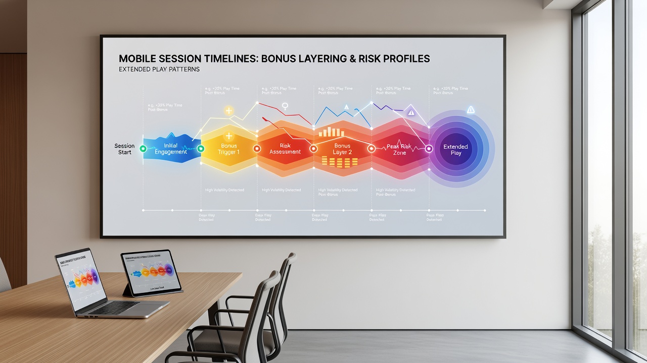 Analytics dashboard showing extended mobile gaming session patterns influenced by risk profiles
