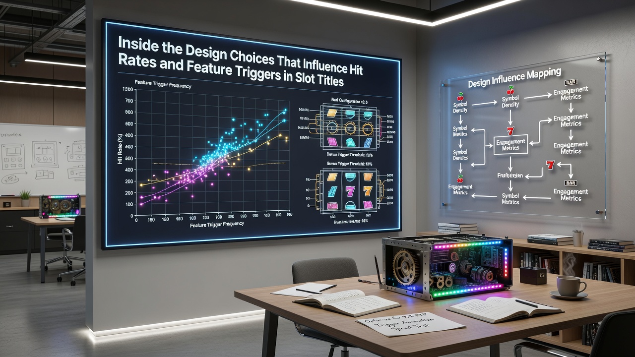 Detailed view of slot game reel strips and symbol weighting charts used during development