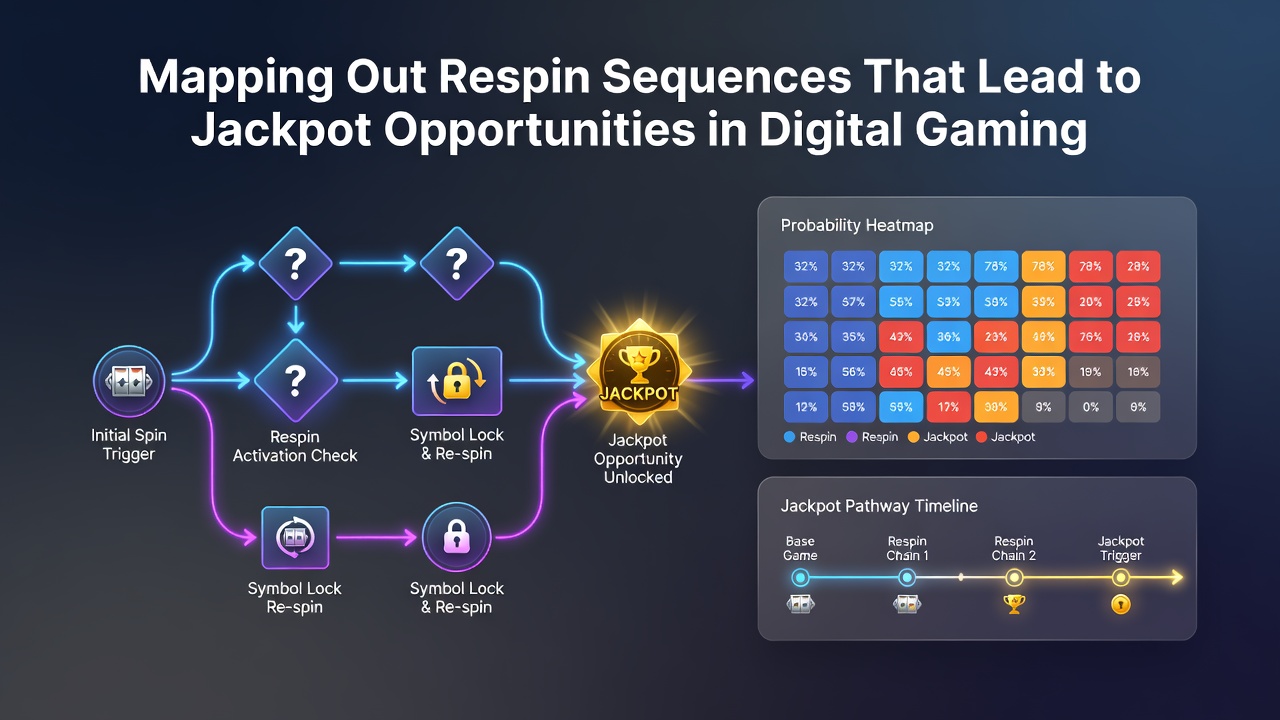 Flowchart illustrating mapped respin sequences with jackpot trigger points highlighted in digital gaming environments