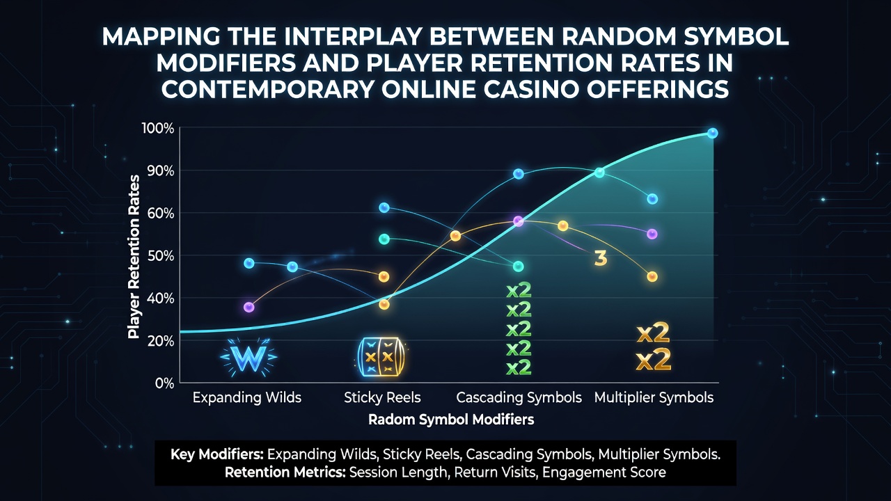 Illustration of random symbol modifiers appearing across slot reels in online casino interfaces