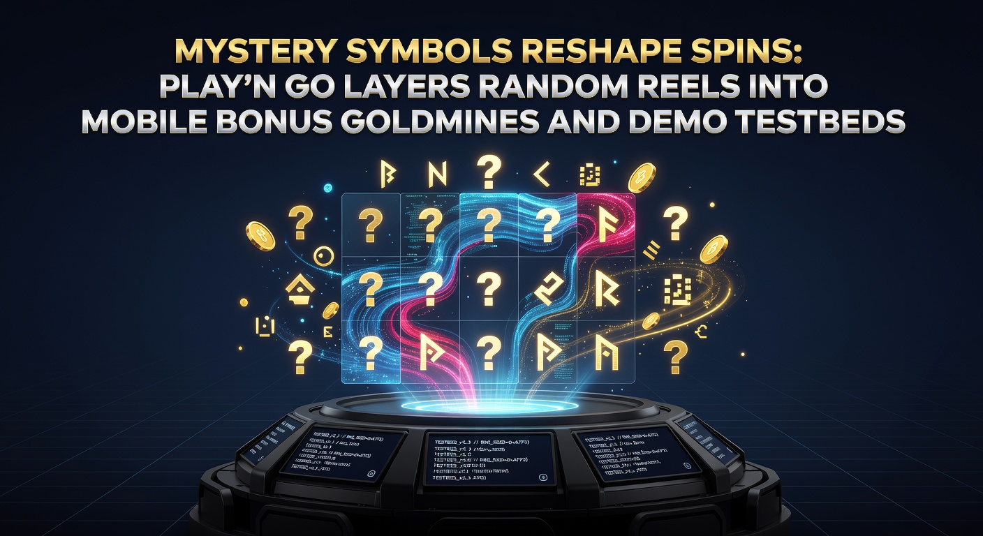 Play'n GO slot screen showing mystery symbols transforming reels during a spin, highlighting random reel overlays and bonus triggers on a mobile device