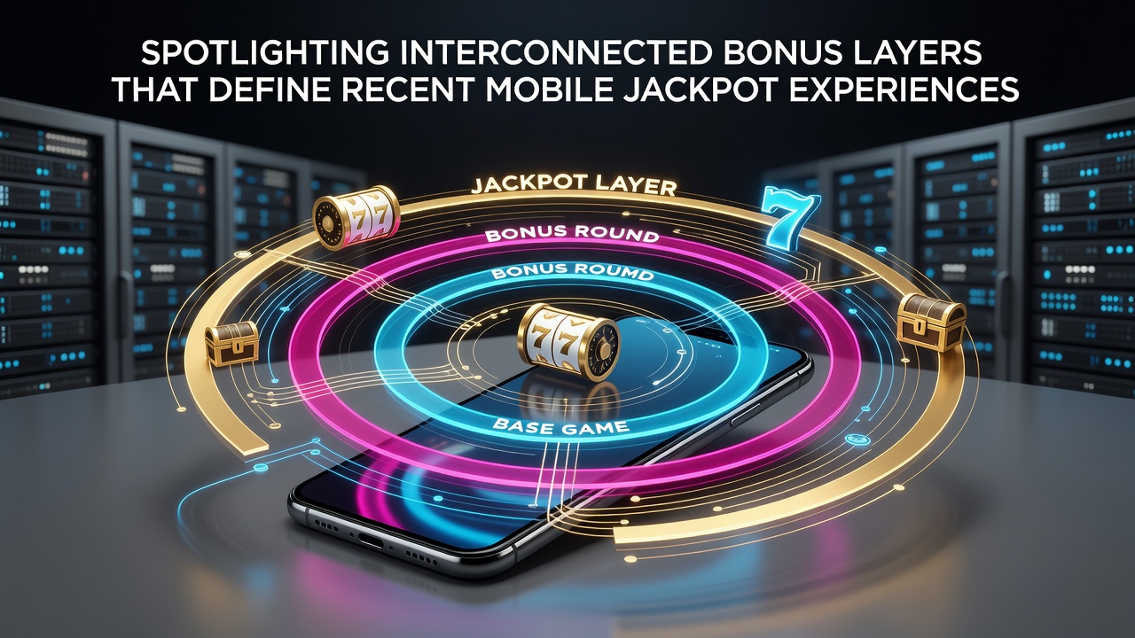 Close-up of interconnected bonus layers on a mobile jackpot screen showing sticky wilds and expanding grid