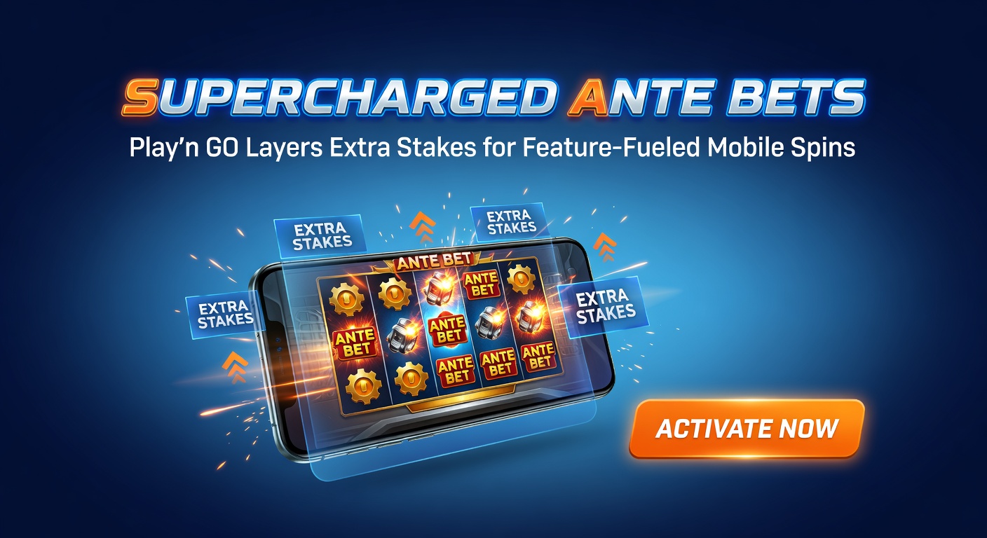 Play'n GO slot screen showcasing ante bet activation with glowing feature symbols and mobile-optimized interface