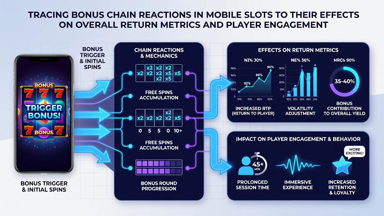 Analytics dashboard displaying return metrics and retention curves linked to bonus chain frequency