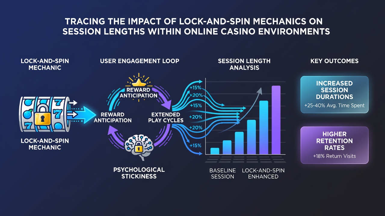 Analytics dashboard illustrating session length trends before and after lock-and-spin feature implementation in online slots