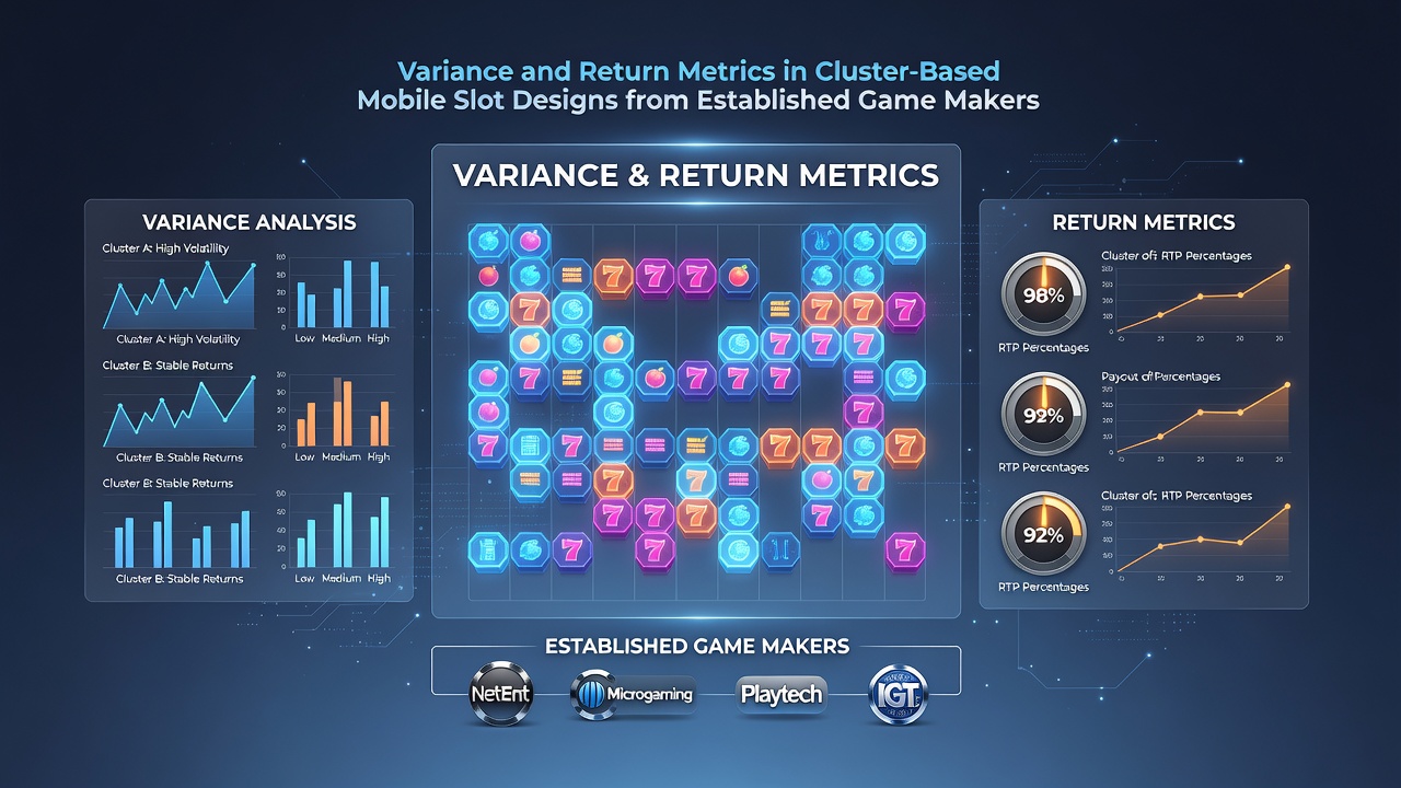 Cluster formation mechanics illustrated in a mobile slot interface showing adjacent symbol groups triggering payouts