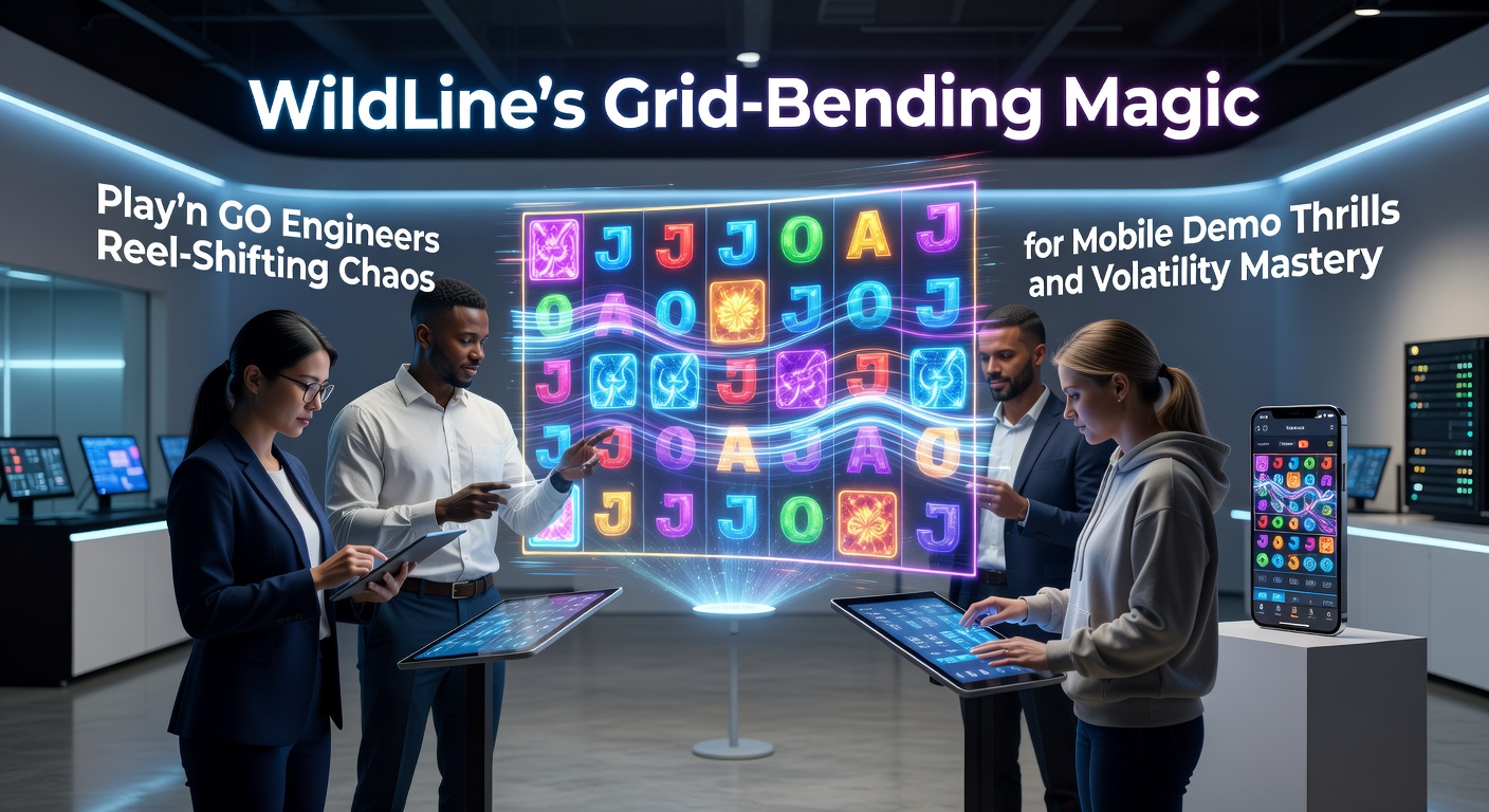 Play'n GO's WildLine feature in action, showing grid-bending wilds shifting reels dynamically on a mobile screen during a demo spin