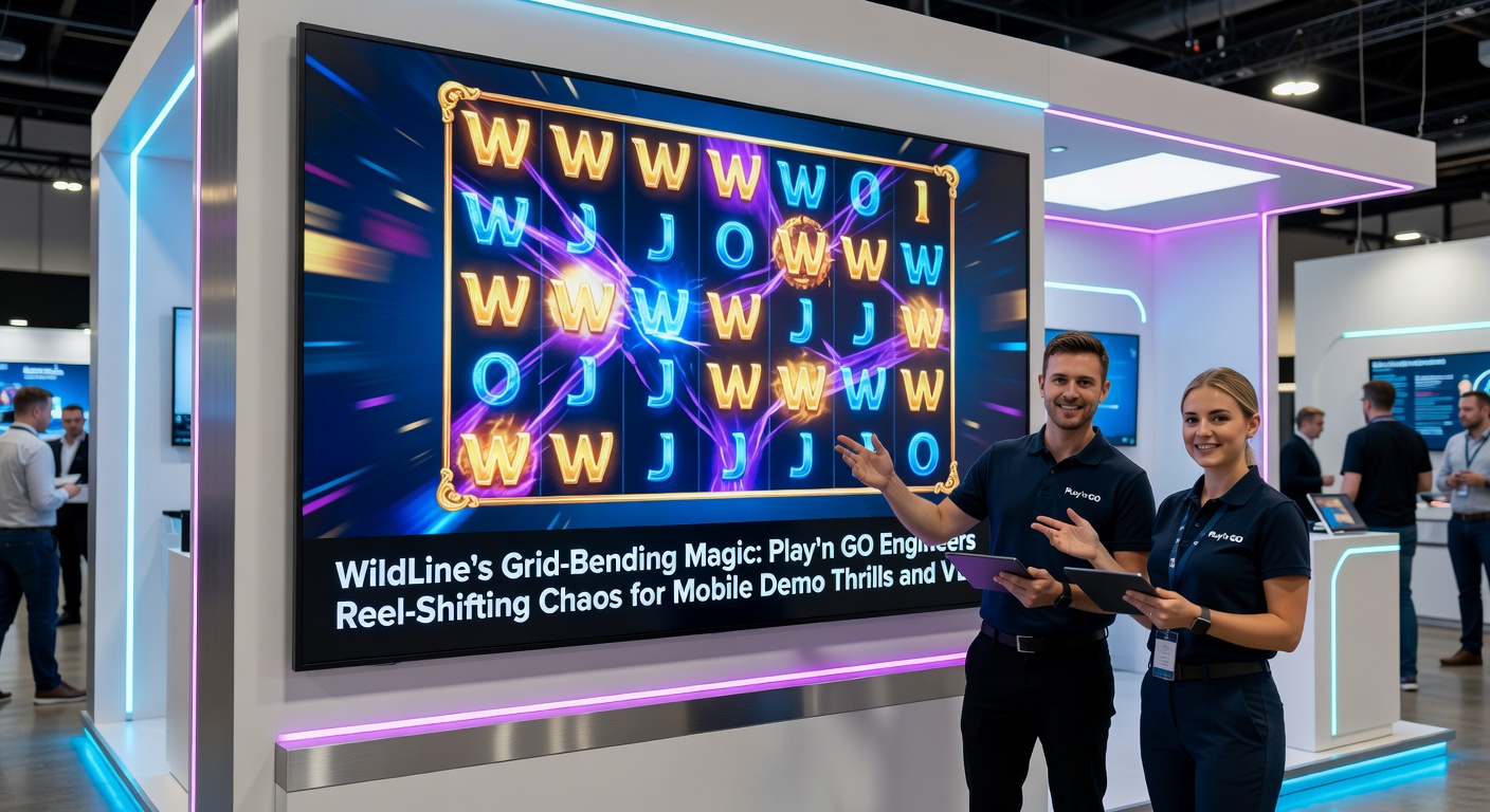 Close-up of a mobile demo screen capturing WildLine-induced grid expansion and reel chaos, with wilds bending across multiple paylines